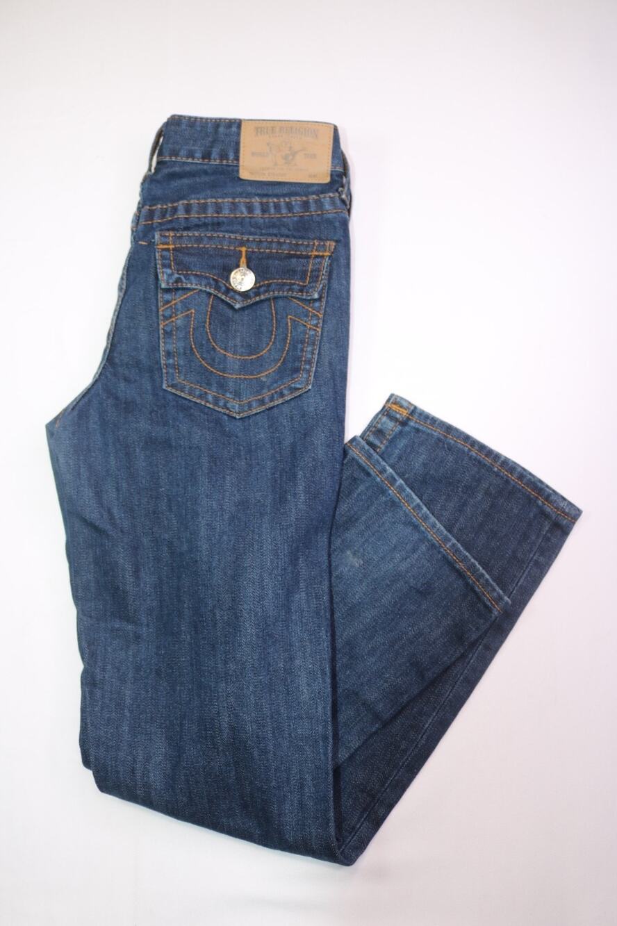 True Religion Section Straight Jeans Youth Size 14 Dark Wash Classic Stitch